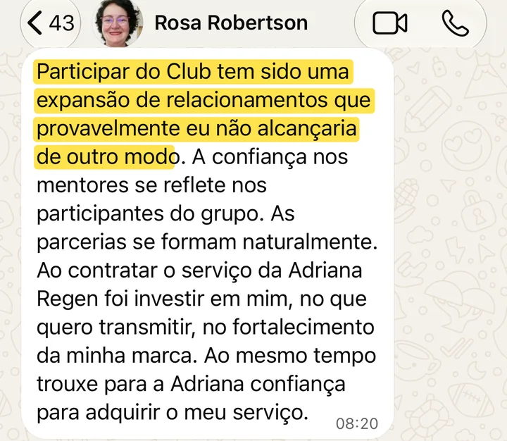 Mensagem da Rosa Robertson sobre o Club