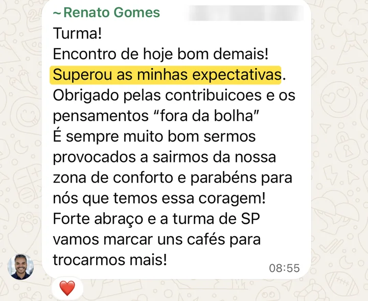 Mensagem do Renato Gomes no grupo do Club