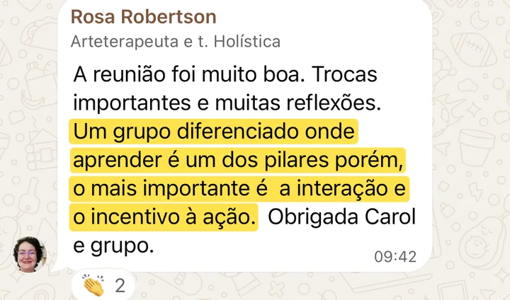 Mensagem da Rosa Robertson no grupo do Club