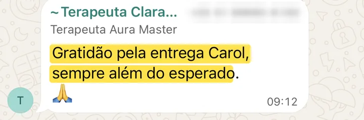 Mensagem da Terapeuta Clara no grupo do Club