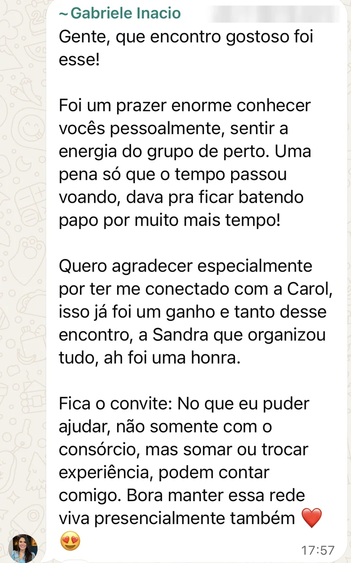 Mensagem da Gabriele Inacio sobre o encontro presencial